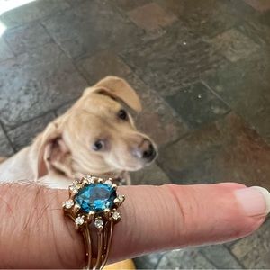 14k Blue Topaz and Diamond Ring Size 6